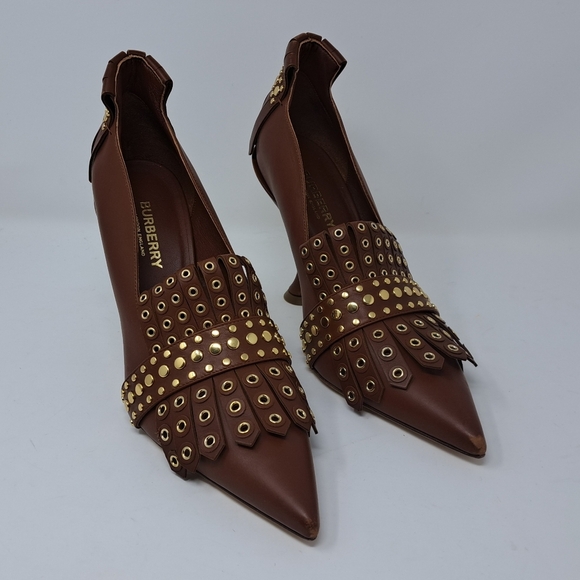 Burberry Goodall 105 Kiltie Fringe Leather Point Toe Pumps Heels 8 US 38 EU - Picture 5 of 16